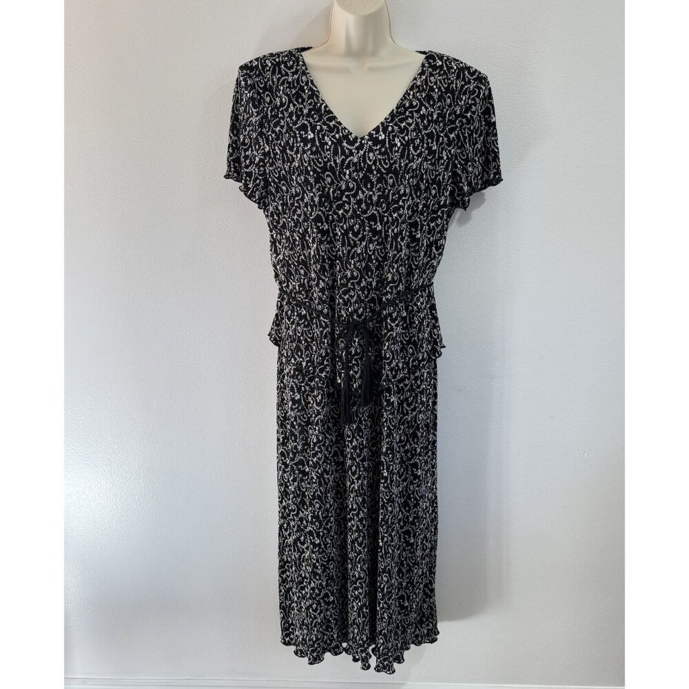 Vintage 90s Studio 1940 Shirt Dress Maxi Outfit XL Crepe Pleated Goth Whimsigoth